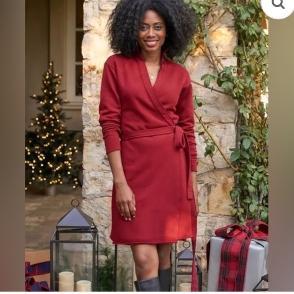 Frank & Eileen Willa Long Sleeve Triple Fleece Wrap Dress in Cranberry - Picture 1 of 6